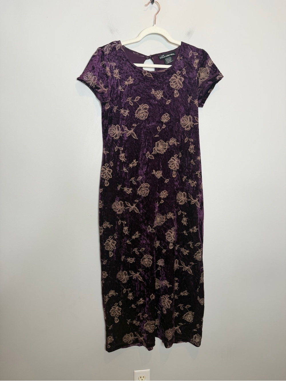 Vintage Y2K No Boundaries Velvet Maxi Dress Juniors S Plum Floral Whimsigoth